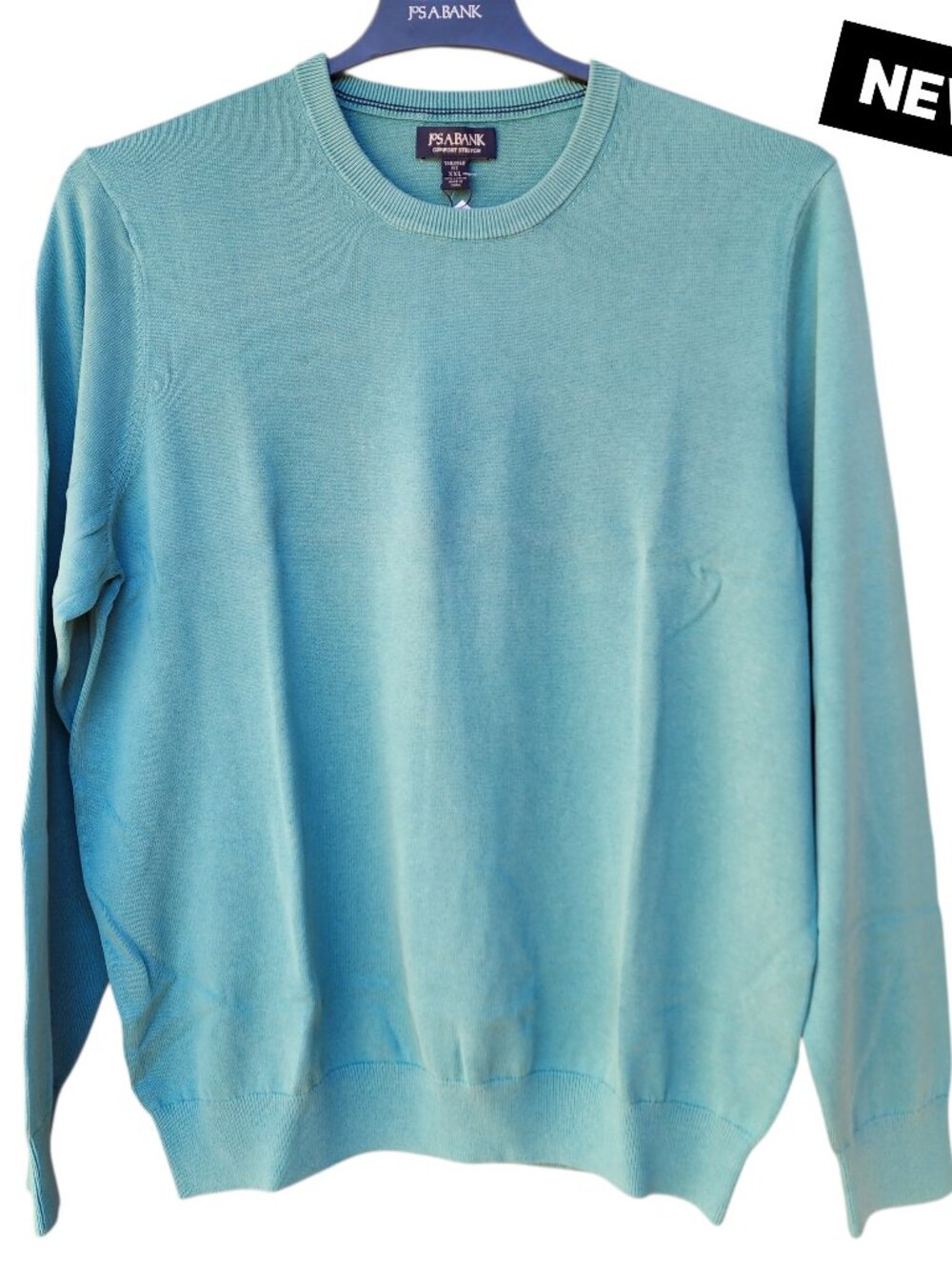 XXL Sweater Blue Jos A Bank Crewneck Cotton New Nwt Mens Pagoda Teal Cyan Size